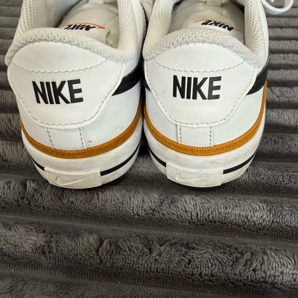 Nike Court Legacy White Leather Sneakers with Black Swoosh & Tan Accents